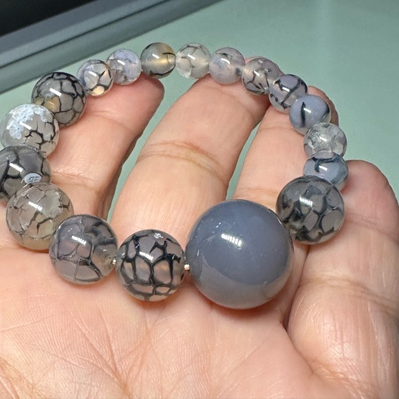 DRAGON VEINS + GREY AGATE  STONES BRACELET Size 6” up to 6.5” - Picture 5 of 12